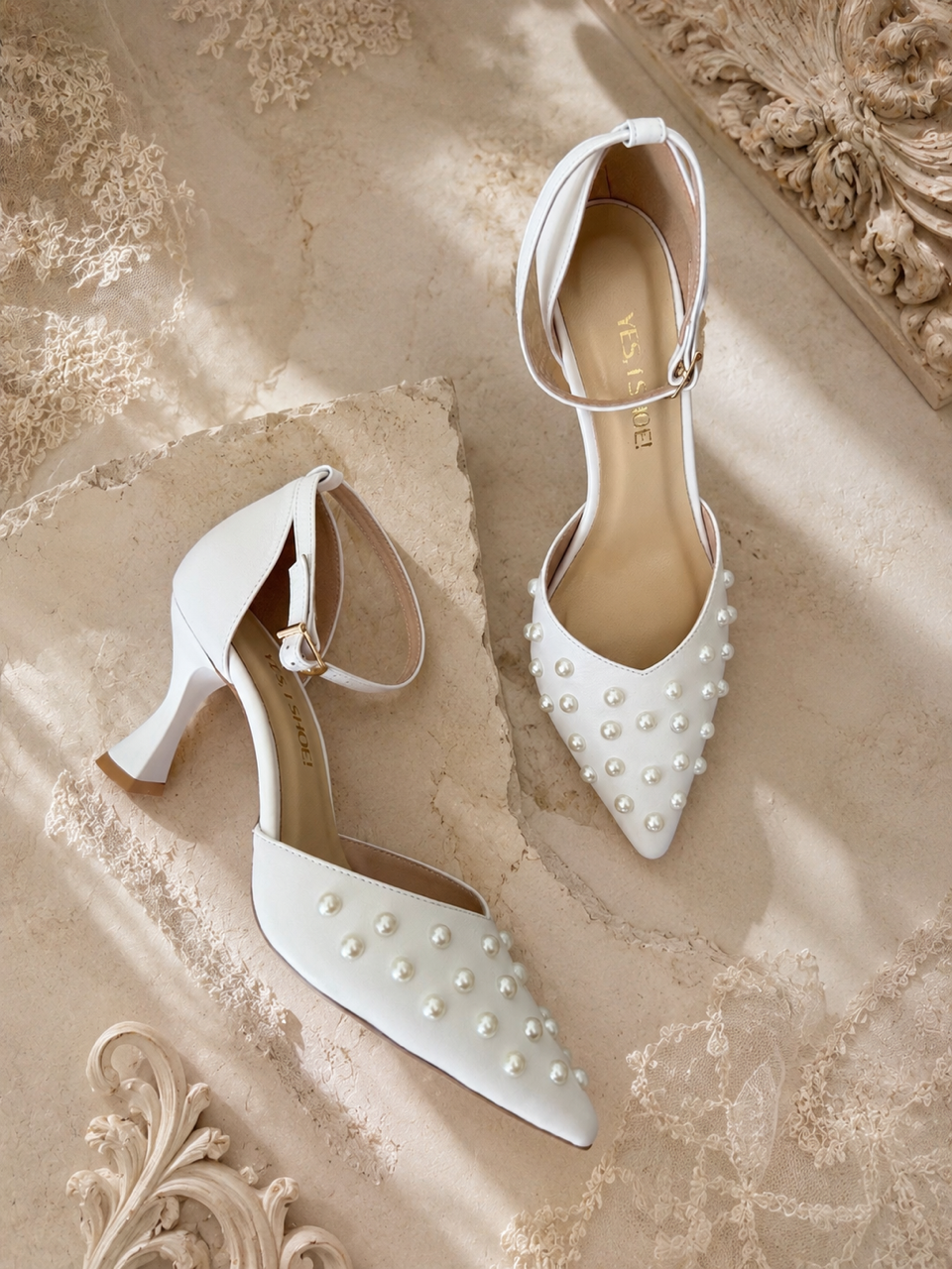 buty-slubne-z-perlami-skorzane-ivory HELENA ASTRA - obrazek 1